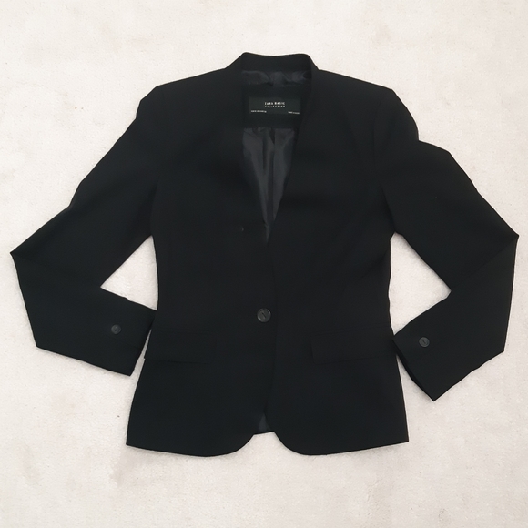 Zara basic collarless black blazer with one button detail - Picture 1 of 3